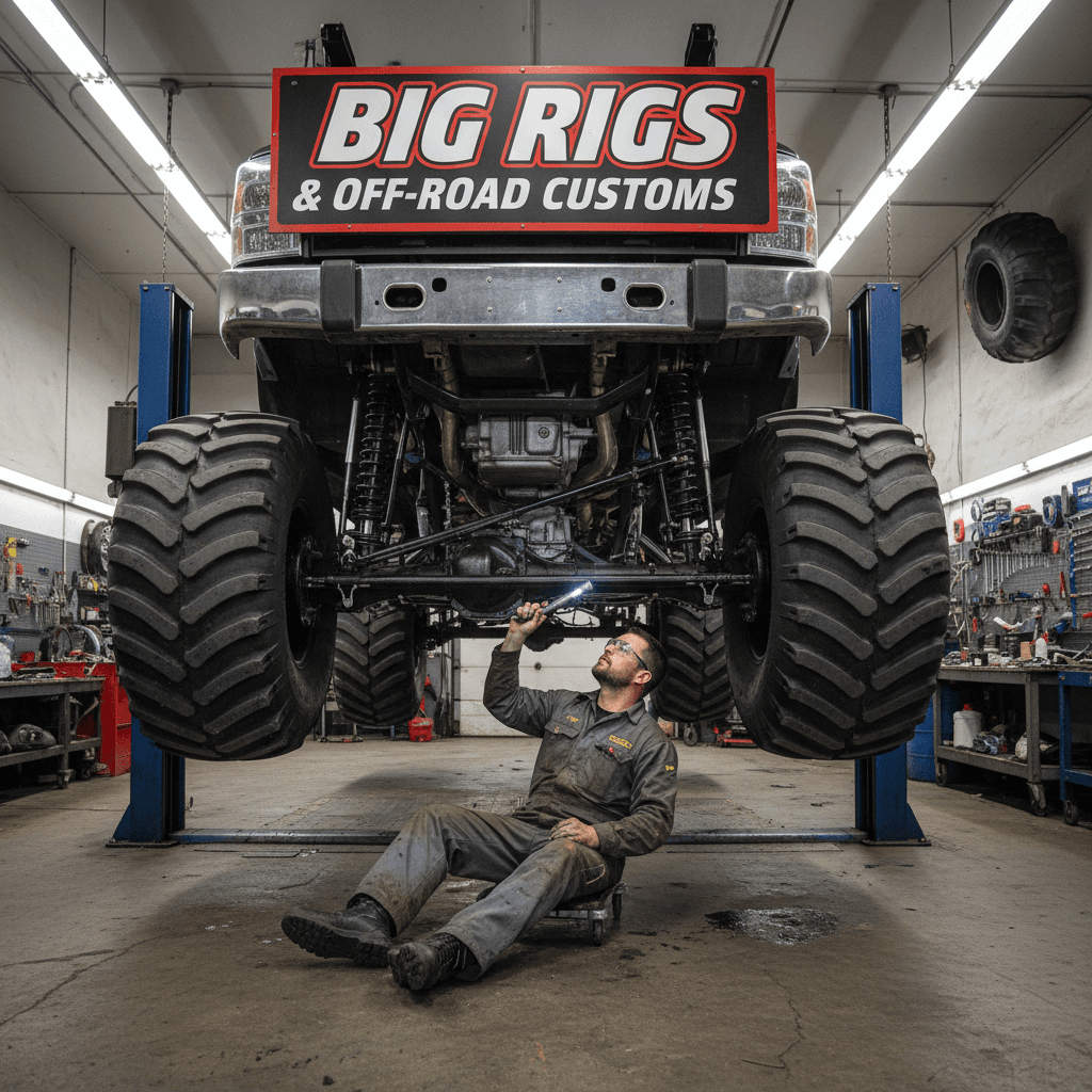 Mechanic inspecting the undercarriage of a truck