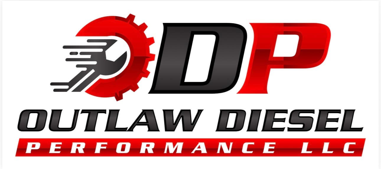 Outlaw Diesel Performance LLC logo featuring a red gear, wrench icon, and bold DP letters.